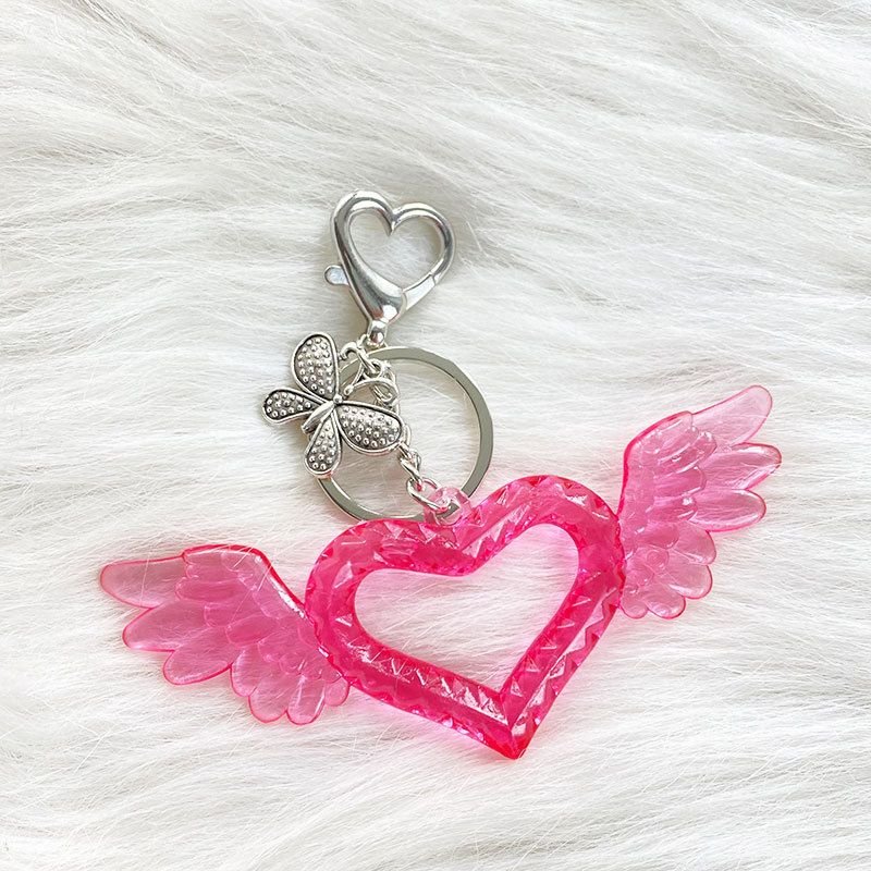 Women’Y2K Sweet Cool Acrylic Heart Shape Wings Flame Bell Butterfly Keychain
